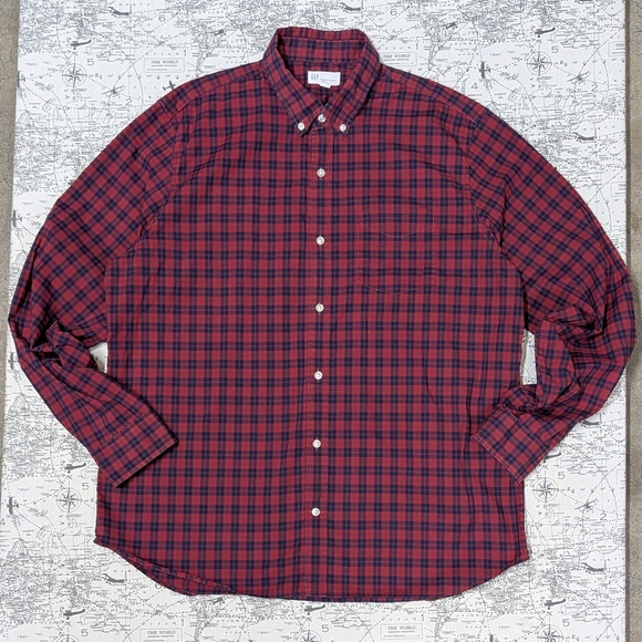 GAP Other - GAP Men's Red and Navy Standard Fit Stretch Plaid Shirt Size XL